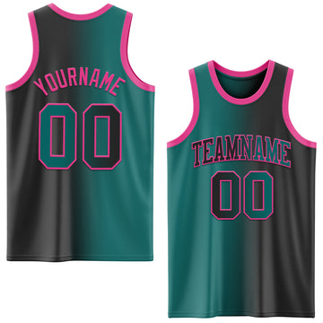 Custom Black Teal-Pink Authentic Gradient Fashion Basketball Jersey