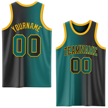 Custom Black Teal-Gold Authentic Gradient Fashion Basketball Jersey