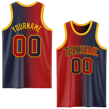 Custom Navy Red-Gold Authentic Gradient Fashion Basketball Jersey