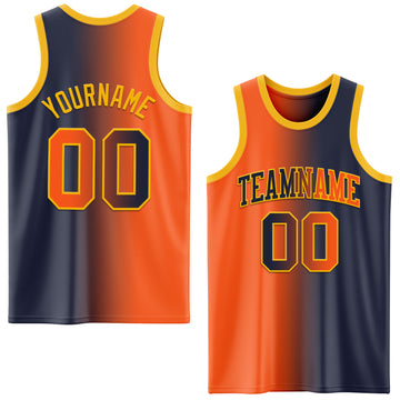 Custom Navy Orange-Gold Authentic Gradient Fashion Basketball Jersey