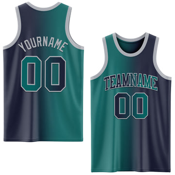 Custom Navy Teal-Gray Authentic Gradient Fashion Basketball Jersey