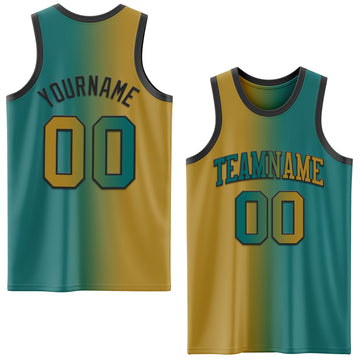 Custom Teal Old Gold-Black Authentic Gradient Fashion Basketball Jersey