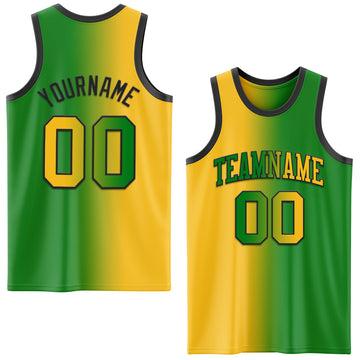 Custom Grass Green Gold-Black Authentic Gradient Fashion Basketball Jersey