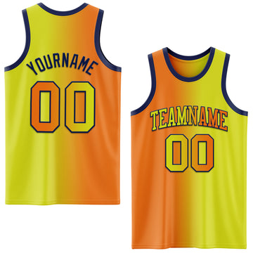 Custom Neon Yellow Bay Orange-Navy Authentic Gradient Fashion Basketball Jersey