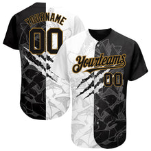 Load image into Gallery viewer, Custom Graffiti Pattern Black-Old Gold 3D Authentic Baseball Jersey
