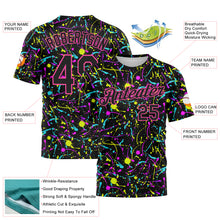 Charger l&#39;image dans la galerie, Custom Graffiti Pattern Black-Pink 3D Neon Splatter Performance T-Shirt
