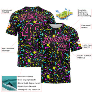 Custom Graffiti Pattern Black-Pink 3D Neon Splatter Performance T-Shirt