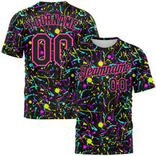 Charger l&#39;image dans la galerie, Custom Graffiti Pattern Black-Pink 3D Neon Splatter Performance T-Shirt
