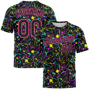 Custom Graffiti Pattern Black-Pink 3D Neon Splatter Performance T-Shirt