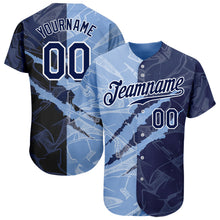 Load image into Gallery viewer, Custom Graffiti Pattern Navy-Light Blue 3D Scratch Authentic Baseball Jersey
