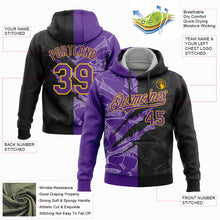 Laden Sie das Bild in den Galerie-Viewer, Custom Stitched Graffiti Pattern Black Purple-Gold 3D Scratch Sports Pullover Sweatshirt Hoodie
