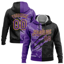 Laden Sie das Bild in den Galerie-Viewer, Custom Stitched Graffiti Pattern Black Purple-Gold 3D Scratch Sports Pullover Sweatshirt Hoodie
