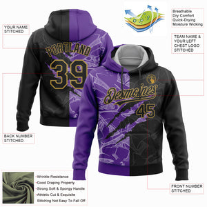 Custom Stitched Graffiti Pattern Black Purple-Old Gold 3D Scratch Sports Pullover Sweatshirt Hoodie