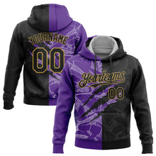 Загрузить изображение в средство просмотра галереи, Custom Stitched Graffiti Pattern Black Purple-Old Gold 3D Scratch Sports Pullover Sweatshirt Hoodie
