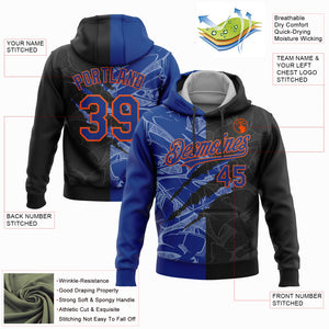 Custom Stitched Graffiti Pattern Black Royal-Orange 3D Scratch Sports Pullover Sweatshirt Hoodie