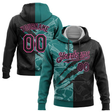 Laden Sie das Bild in den Galerie-Viewer, Custom Stitched Graffiti Pattern Black Teal-Pink 3D Scratch Sports Pullover Sweatshirt Hoodie
