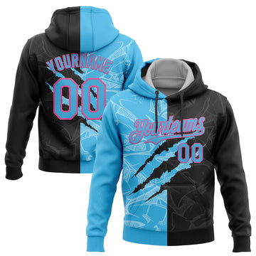 Custom Stitched Graffiti Pattern Black Sky Blue-Pink 3D Scratch Sports Pullover Sweatshirt Hoodie