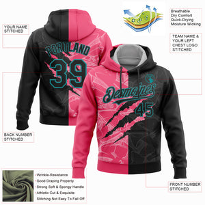 Custom Stitched Graffiti Pattern Black Neon Pink-Teal 3D Scratch Sports Pullover Sweatshirt Hoodie