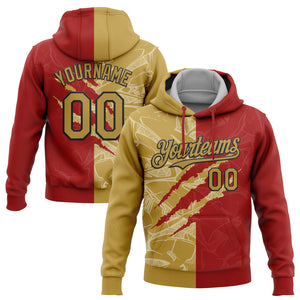 Custom Stitched Graffiti Pattern Old Gold-Red 3D Scratch Sports Pullover Sweatshirt Hoodie