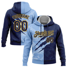 Загрузить изображение в средство просмотра галереи, Custom Stitched Graffiti Pattern Navy Light Blue-Gold 3D Scratch Sports Pullover Sweatshirt Hoodie
