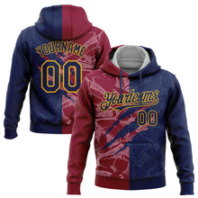 Загрузить изображение в средство просмотра галереи, Custom Stitched Graffiti Pattern Navy Maroon-Gold 3D Scratch Sports Pullover Sweatshirt Hoodie
