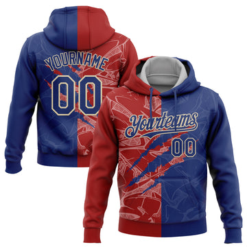 Custom Stitched Graffiti Pattern Royal Red-Cream 3D Scratch Sports Pullover Sweatshirt Hoodie