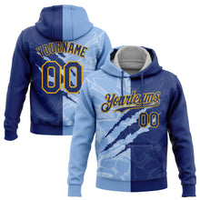 Загрузить изображение в средство просмотра галереи, Custom Stitched Graffiti Pattern Royal Light Blue-Gold 3D Scratch Sports Pullover Sweatshirt Hoodie
