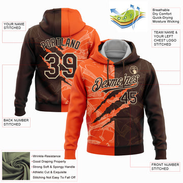 Custom Stitched Graffiti Pattern Brown Orange-Cream 3D Scratch Sports Pullover Sweatshirt Hoodie