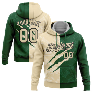 Custom Stitched Graffiti Pattern Cream Green-Black 3D Scratch Sports Pullover Sweatshirt Hoodie