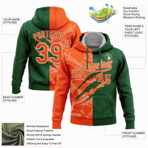 Custom Stitched Graffiti Pattern Orange Green-Cream 3D Scratch Sports Pullover Sweatshirt Hoodie