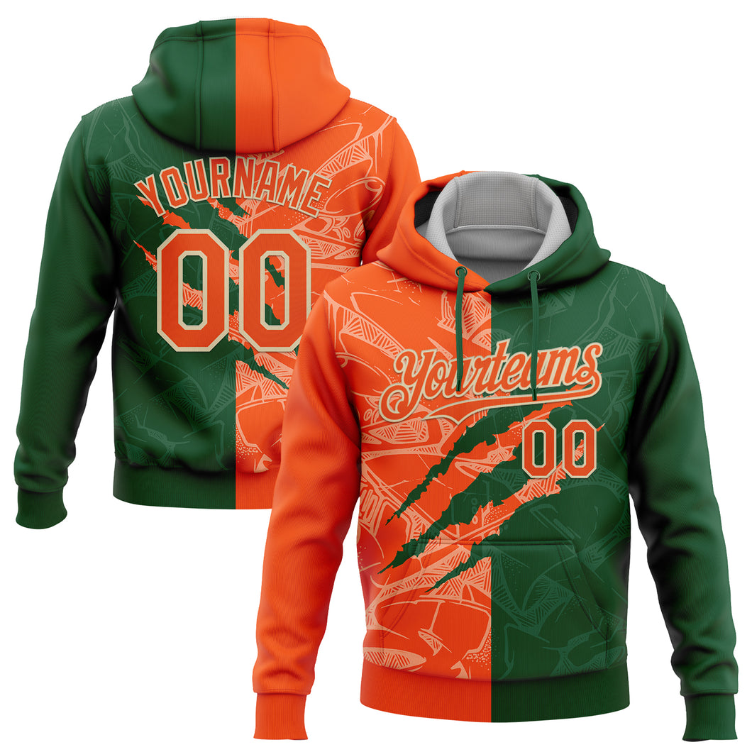 Custom Stitched Graffiti Pattern Orange Green-Cream 3D Scratch Sports Pullover Sweatshirt Hoodie