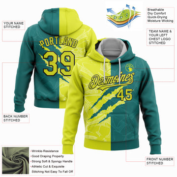 Custom Stitched Graffiti Pattern Neon Yellow Teal-Black 3D Scratch Sports Pullover Sweatshirt Hoodie