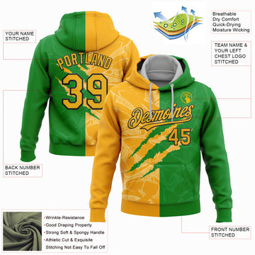 Custom Stitched Graffiti Pattern Gold Grass Green-Black 3D Scratch Sports Pullover Sweatshirt Hoodie