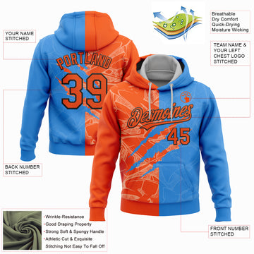 Custom Stitched Graffiti Pattern Orange Powder Blue-Black 3D Scratch Sports Pullover Sweatshirt Hoodie