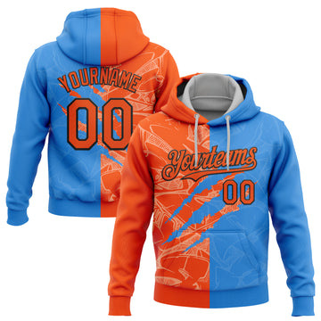 Custom Stitched Graffiti Pattern Orange Powder Blue-Black 3D Scratch Sports Pullover Sweatshirt Hoodie