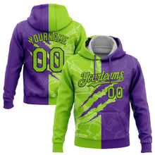 Charger l&#39;image dans la galerie, Custom Stitched Graffiti Pattern Neon Green Purple-Black 3D Scratch Sports Pullover Sweatshirt Hoodie
