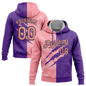 Custom Stitched Graffiti Pattern Medium Pink Purple-Black 3D Scratch Sports Pullover Sweatshirt Hoodie