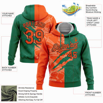 Custom Stitched Graffiti Pattern Orange Kelly Green-Black 3D Scratch Sports Pullover Sweatshirt Hoodie