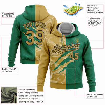 Custom Stitched Graffiti Pattern Old Gold Kelly Green-Black 3D Scratch Sports Pullover Sweatshirt Hoodie