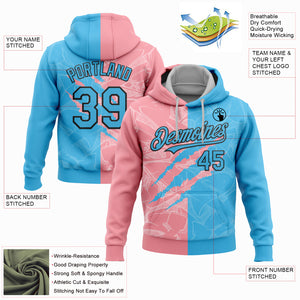 Custom Stitched Graffiti Pattern Sky Blue Medium Pink-Black 3D Scratch Sports Pullover Sweatshirt Hoodie