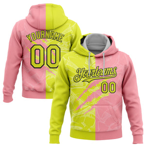 Custom Stitched Graffiti Pattern Neon Yellow Medium Pink-Black 3D Scratch Sports Pullover Sweatshirt Hoodie