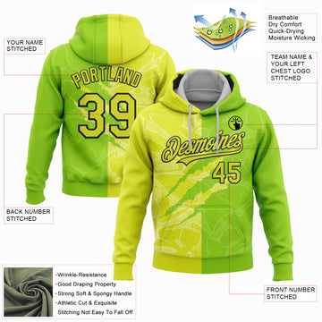 Custom Stitched Graffiti Pattern Neon Yellow Neon Green-Black 3D Scratch Sports Pullover Sweatshirt Hoodie