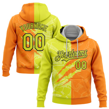 Custom Stitched Graffiti Pattern Neon Yellow Bay Orange-Black 3D Scratch Sports Pullover Sweatshirt Hoodie