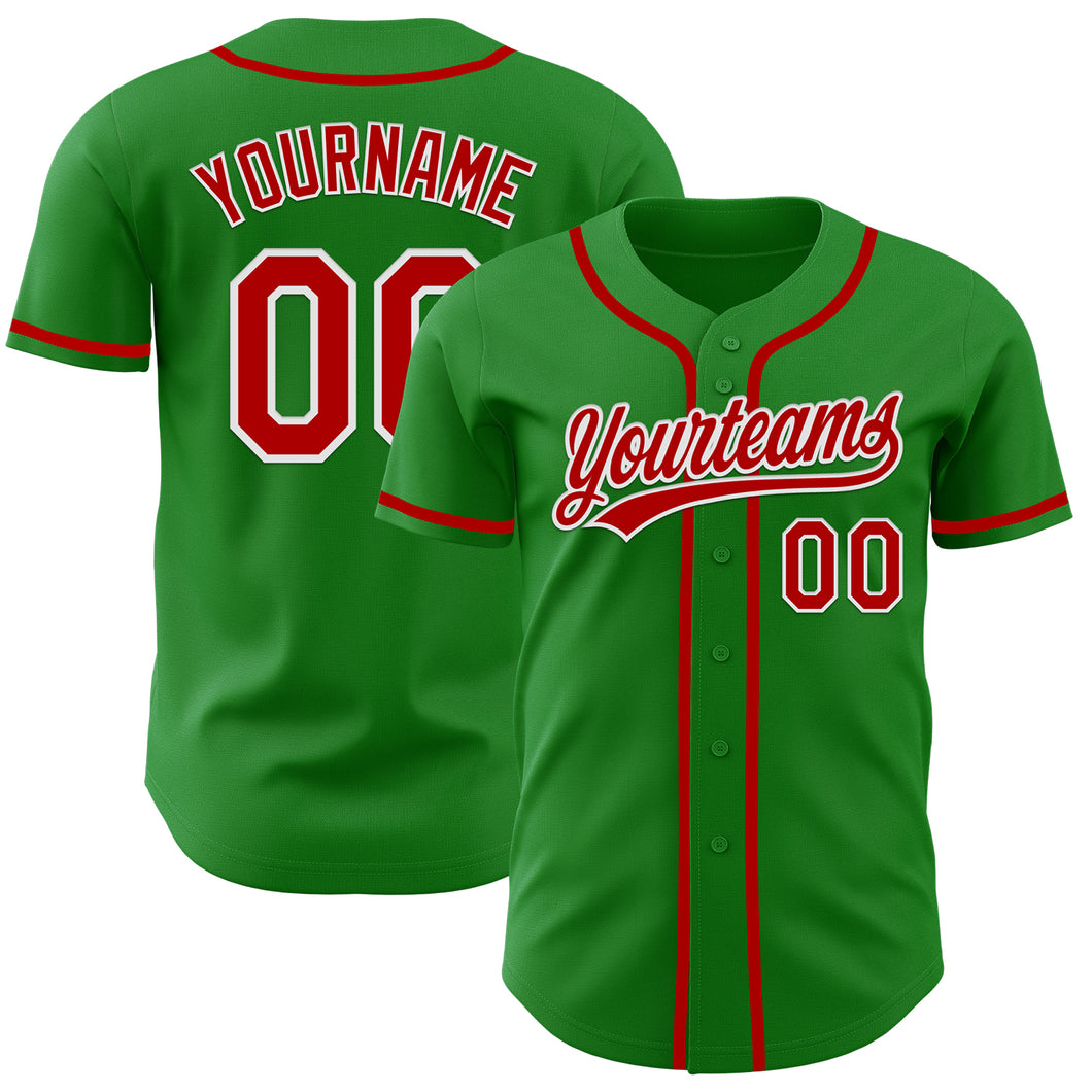 Custom Grass Green Red-White Authentic Baseball Jersey