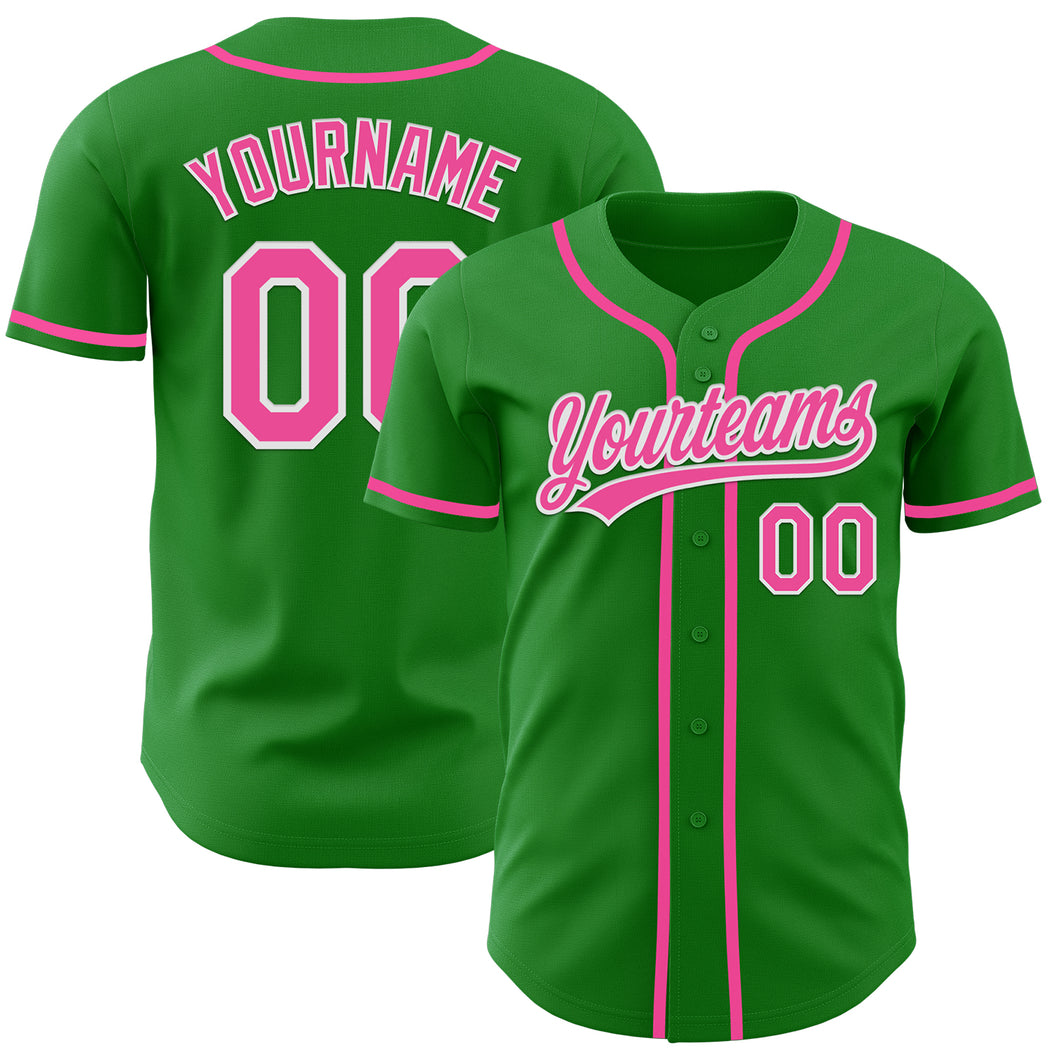 Custom Grass Green Pink-White Authentic Baseball Jersey