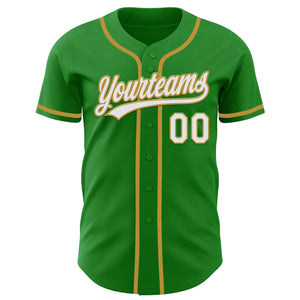 Custom Grass Green White-Old Gold Authentic Baseball Jersey