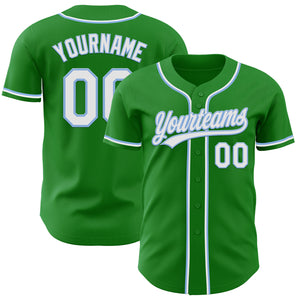 Custom Grass Green White-Light Blue Authentic Baseball Jersey