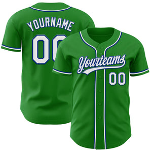 Custom Grass Green White-Royal Authentic Baseball Jersey