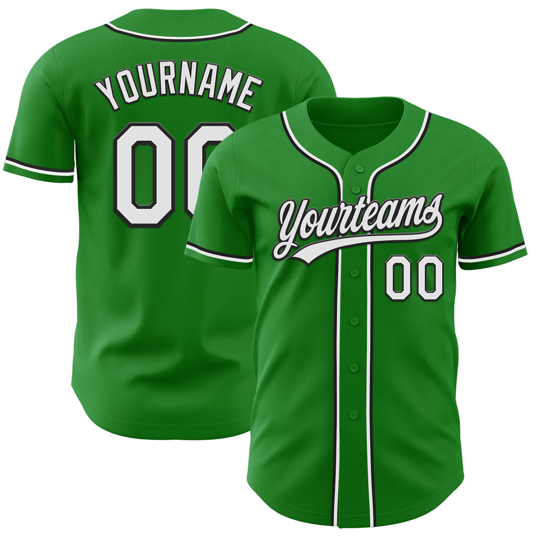 Custom Grass Green White-Black Authentic Baseball Jersey