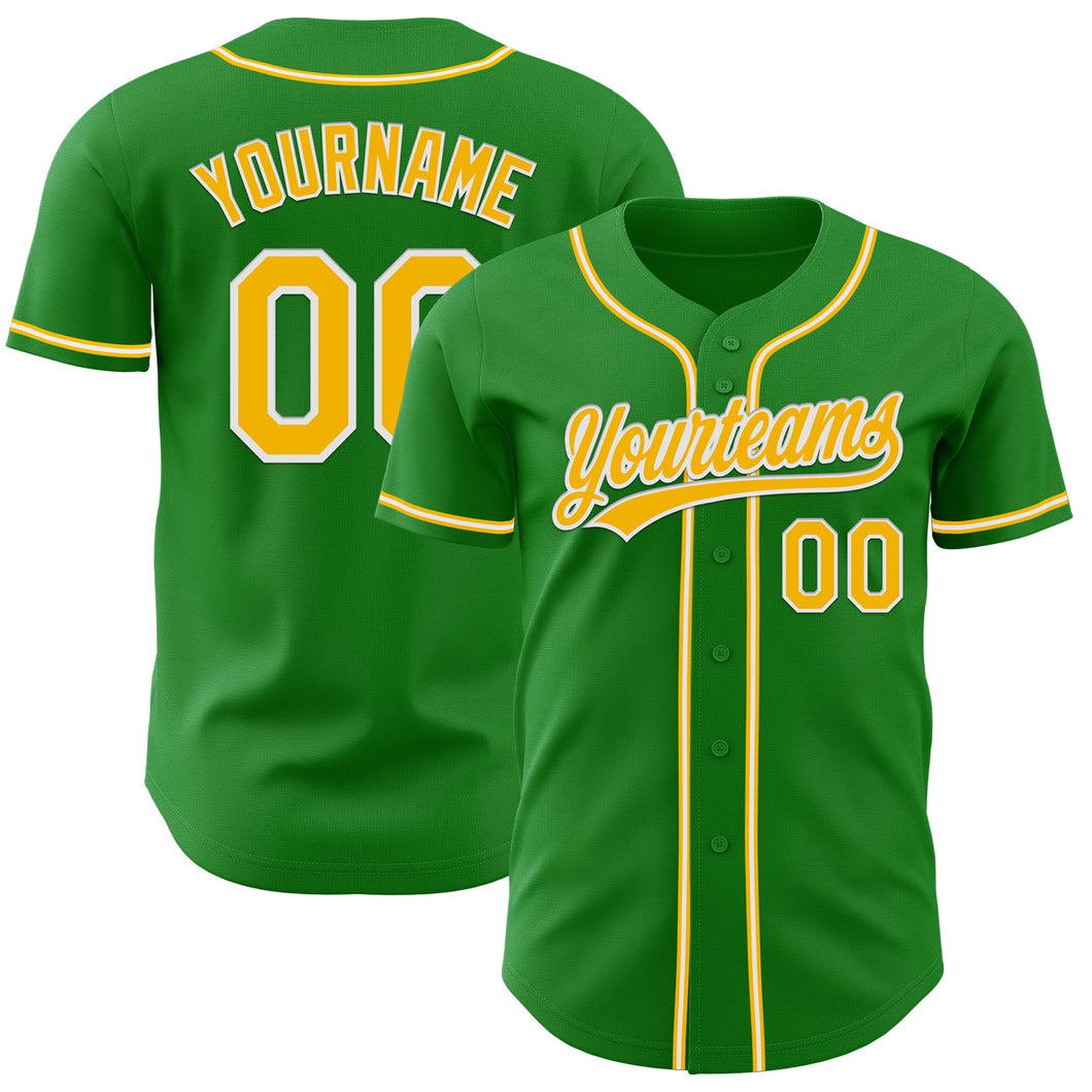 Custom Grass Green Gold-White Authentic Baseball Jersey